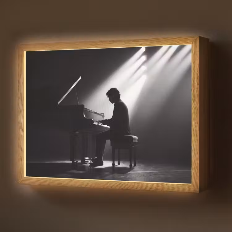 Lightbox - Wandlamp - Persoon - Piano - Muziek - Zwart-wit - Podium — 1