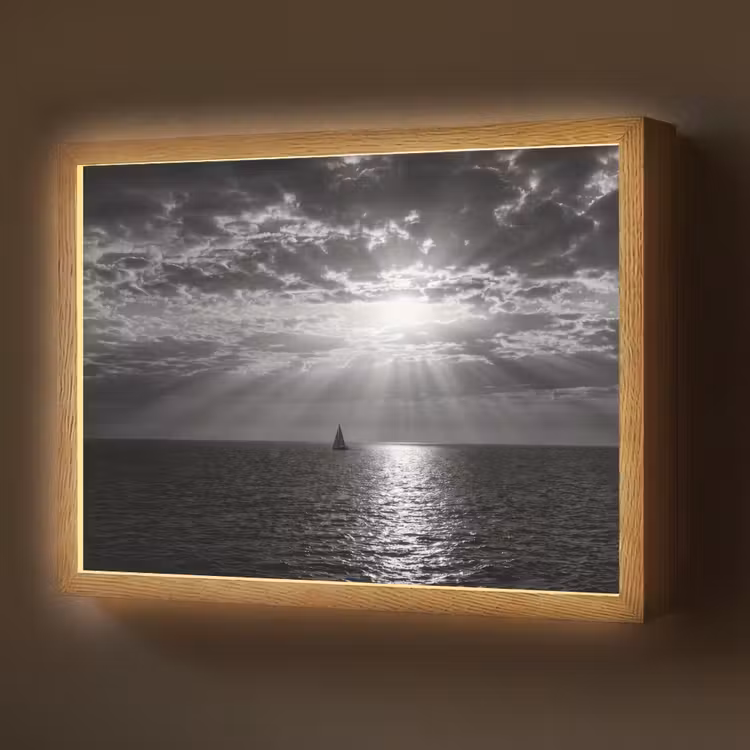 Lightbox - Wandlamp - Water - Boot - Lucht - Natuur - Zwart-wit — 1