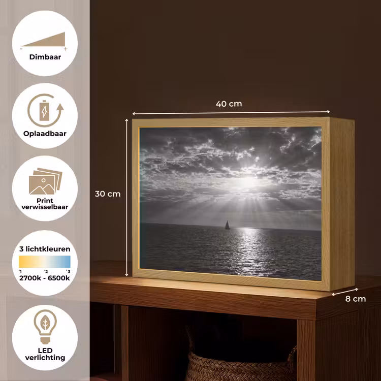 Lightbox - Wandlamp - Water - Boot - Lucht - Natuur - Zwart-wit — 10