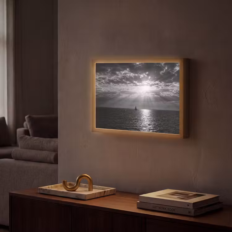 Lightbox - Wandlamp - Water - Boot - Lucht - Natuur - Zwart-wit — 2