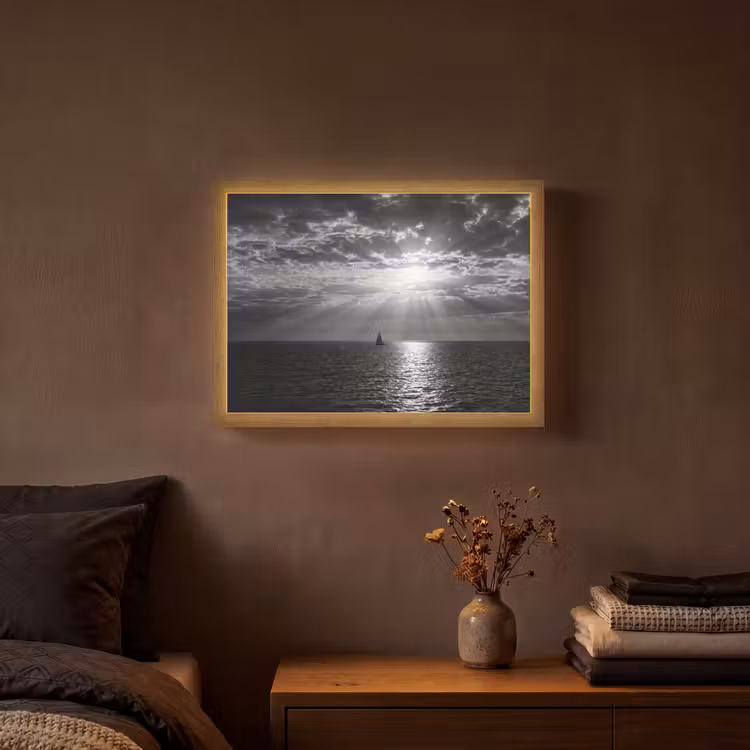 Lightbox - Wandlamp - Water - Boot - Lucht - Natuur - Zwart-wit — 3
