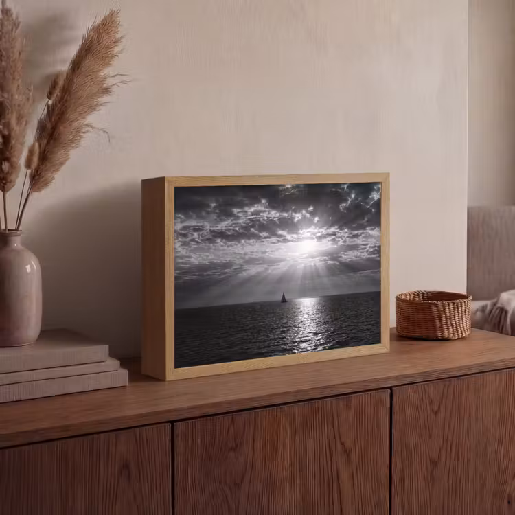 Lightbox - Wandlamp - Water - Boot - Lucht - Natuur - Zwart-wit — 4