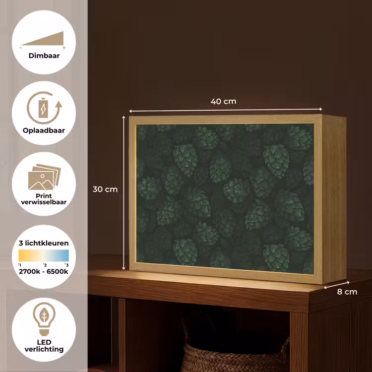 Lightbox - Wandlamp - Donker - Groen - Hopbellen - Botanisch - Illustratie — 10
