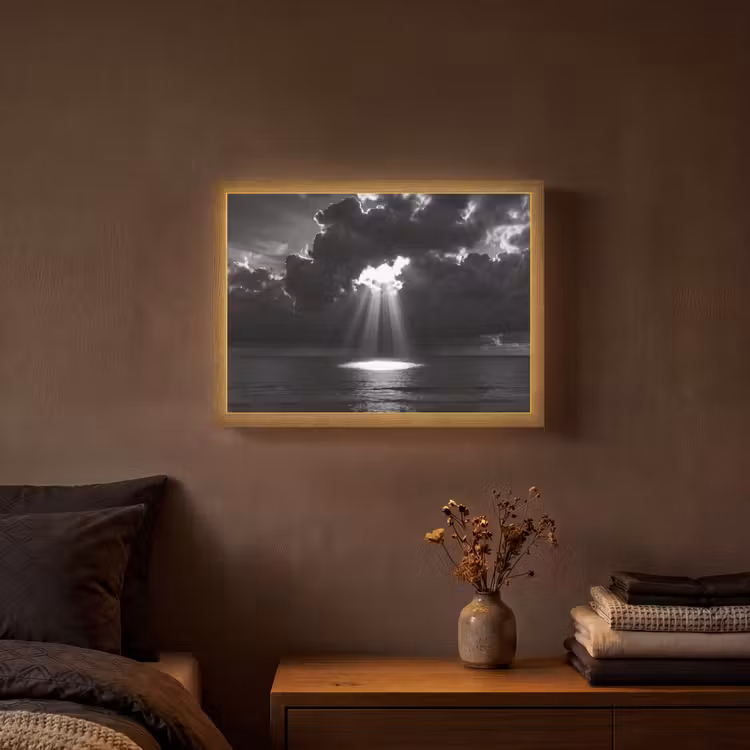 Lightbox - Wandlamp - Licht - Wolken - Zee - Zwart-wit - Natuur — 3
