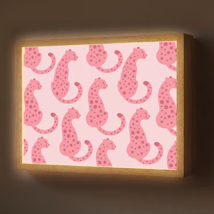Lightbox - Wandlamp - Kat - Gevlekt - Dieren - Patroon - Roze — 1