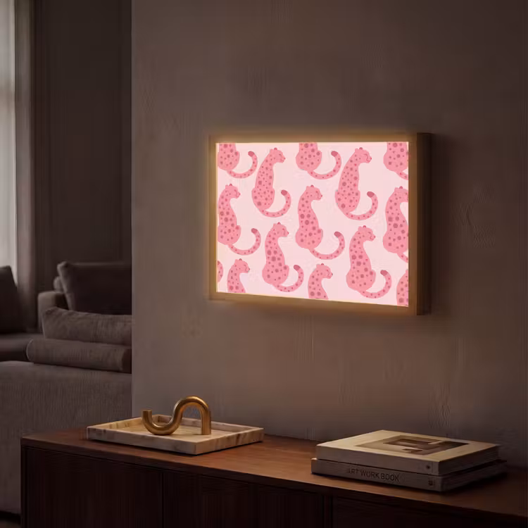 Lightbox - Wandlamp - Kat - Gevlekt - Dieren - Patroon - Roze — 2