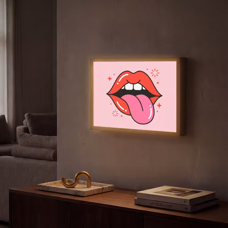 Lightbox - Wandlamp - Lippen - Tong - Pop-art - Kleurrijk - Roze — 2