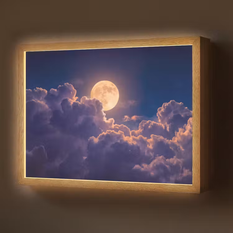 Lightbox - Wandlamp - Maan - Wolken - Nacht - Oranje — 1