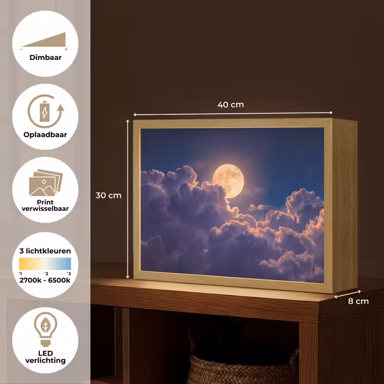 Lightbox - Wandlamp - Maan - Wolken - Nacht - Oranje — 10
