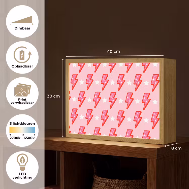 Lightbox - Wandlamp - Patroon - Bliksem - Ster - Glitter - Roze — 10