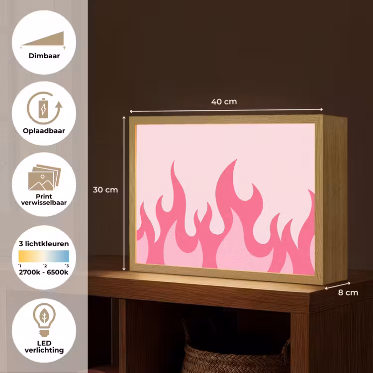 Lightbox - Wandlamp - Vlammen - Patroon - Abstract - Modern - Roze — 10