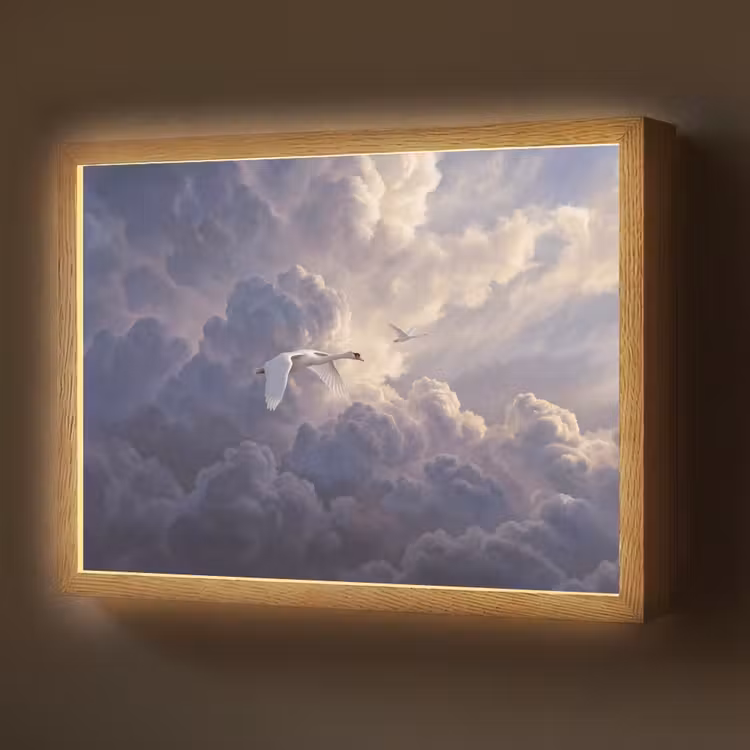 Lightbox - Wandlamp - Vogel - Vliegend - Natuur - Wit - Wolken — 1