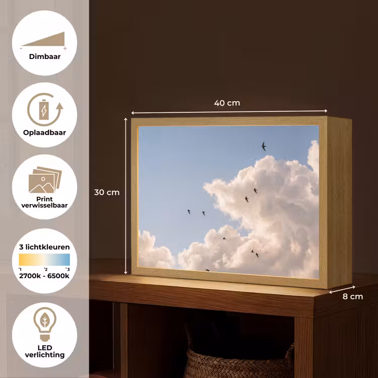 Lightbox - Wandlamp - Vogel - Vlucht - Wolken - Natuur - Blauw — 10