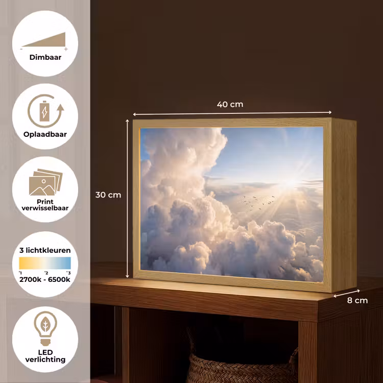 Lightbox - Wandlamp - Wolken - Zonnestralen - Natuur - Wit — 10