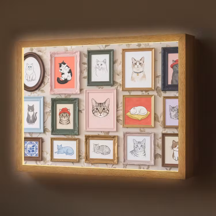 Lightbox - Wandlamp - Kat - Portret - Dieren - Illustratie - Lijst — 1