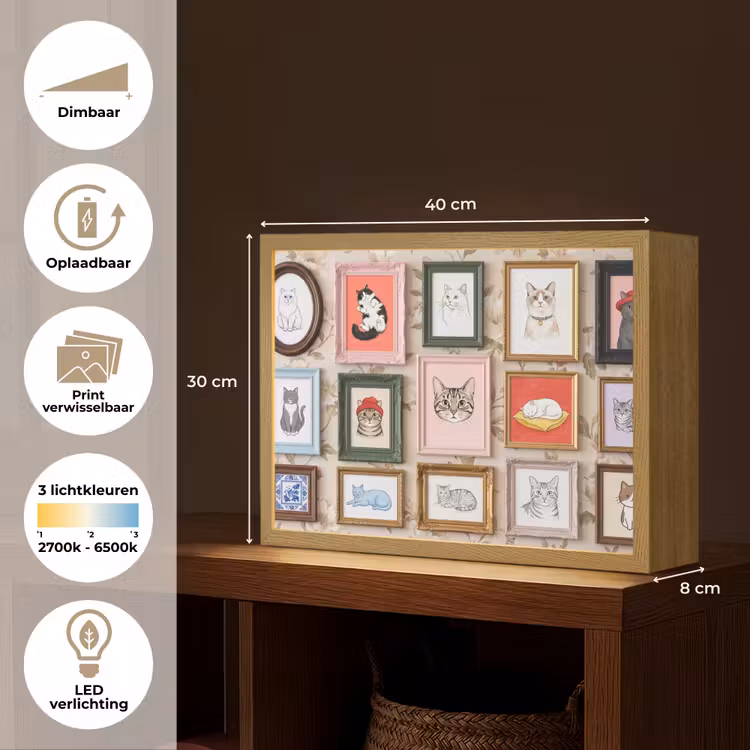 Lightbox - Wandlamp - Kat - Portret - Dieren - Illustratie - Lijst — 10