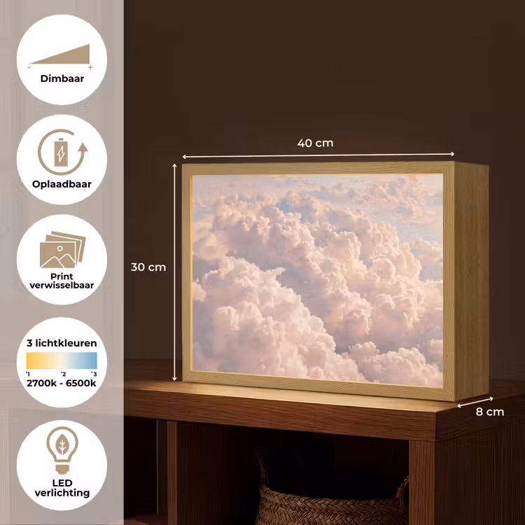 Lightbox - Wandlamp - Wolken - Zonsondergang - Natuur - Pastel - Roze — 10