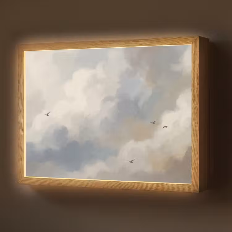 Lightbox - Wandlamp - Vogel - Wolken - Natuur - Modern - Grijs — 1