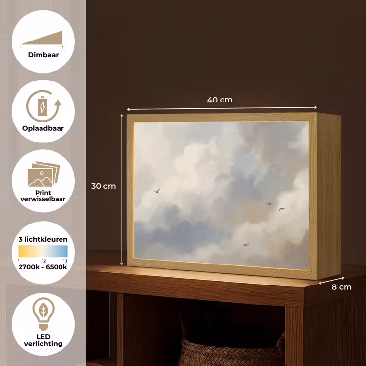 Lightbox - Wandlamp - Vogel - Wolken - Natuur - Modern - Grijs — 10