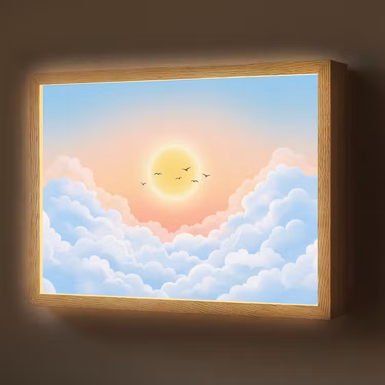 Lightbox - Wandlamp - Zon - Vogels - Lucht - Natuur - Geel — 1