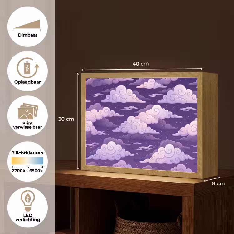 Lightbox - Wandlamp - Wolken - Nacht - Natuur - Abstract - Paars — 10