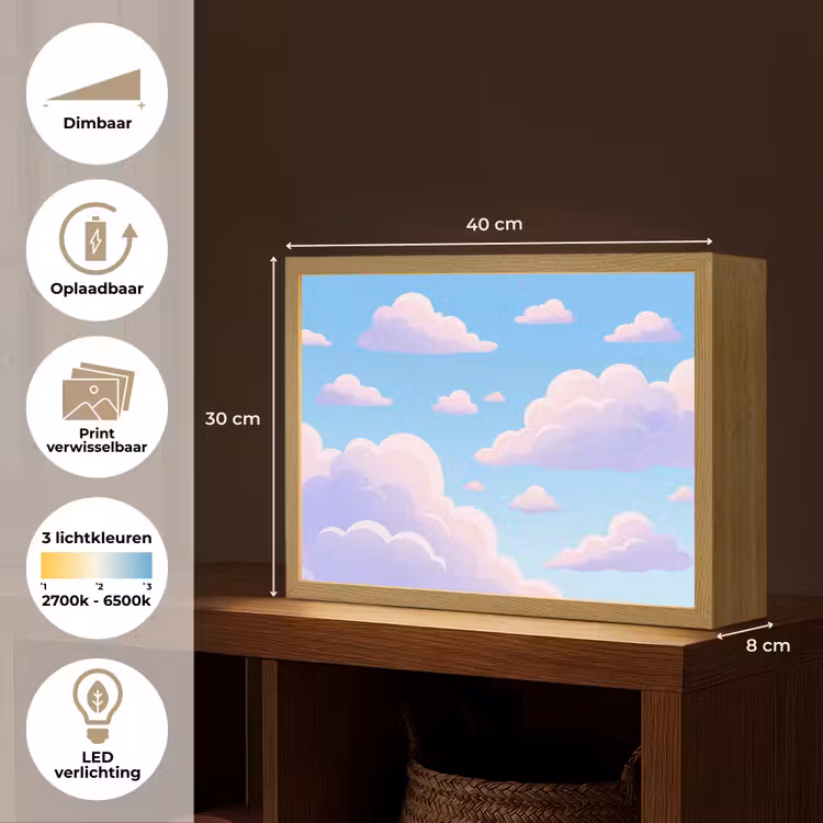 Lightbox - Wandlamp - Wolken - Roze - Blauw - Natuur - Modern — 10