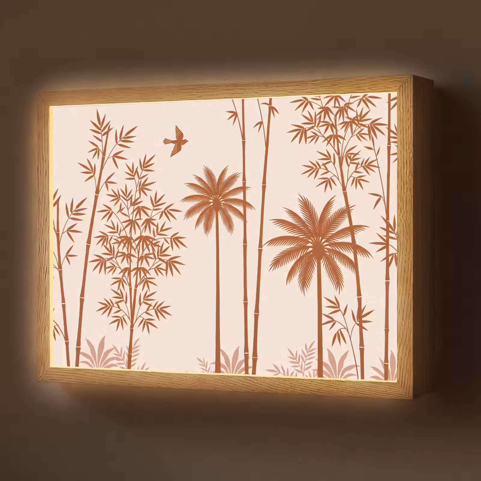 Lightbox - Wandlamp - Vogel - Boom - Tropisch - Minimalistisch - Bruin — 1