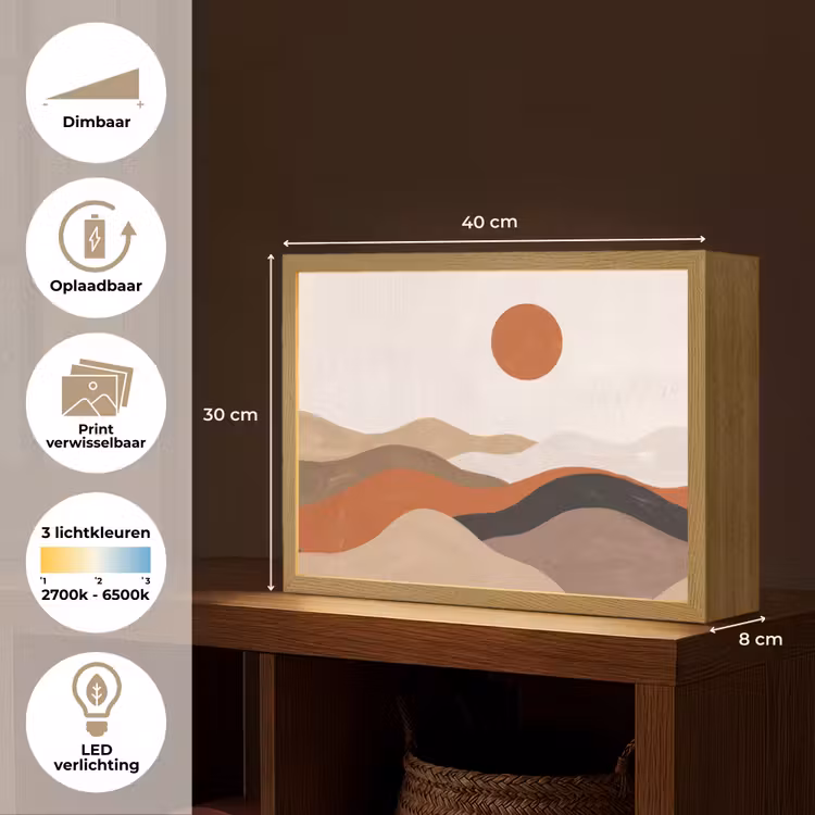 Lightbox - Wandlamp - Landschap - Heuvels - Zon - Abstract - Oranje — 10