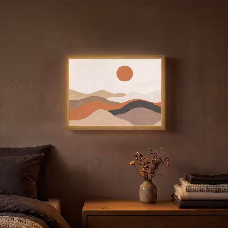 Lightbox - Wandlamp - Landschap - Heuvels - Zon - Abstract - Oranje — 3