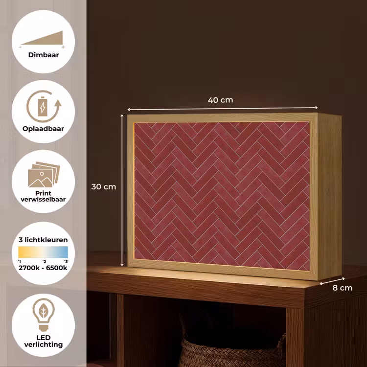 Lightbox - Wandlamp - Visgraat - Wandtegel - Bordeaux - Rood — 10