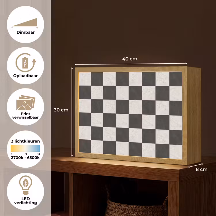 Lightbox - Wandlamp - Dambord - Marmer - Zwart - Wit — 10