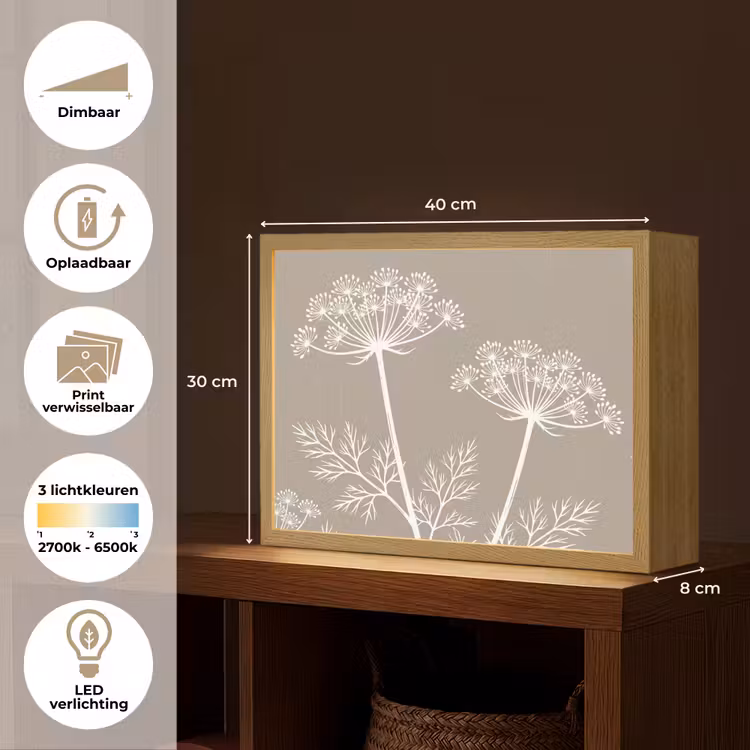 Lightbox - Wandlamp - Grafisch - Fluitenkruid - Taupe — 10