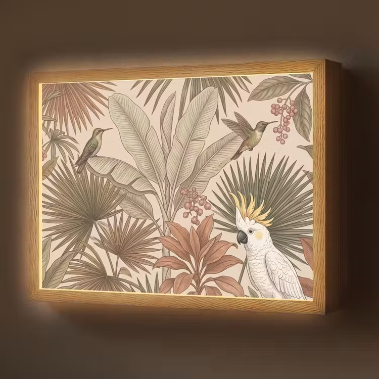 Lightbox - Wandlamp - Tropisch - Vogels - Beige — 1