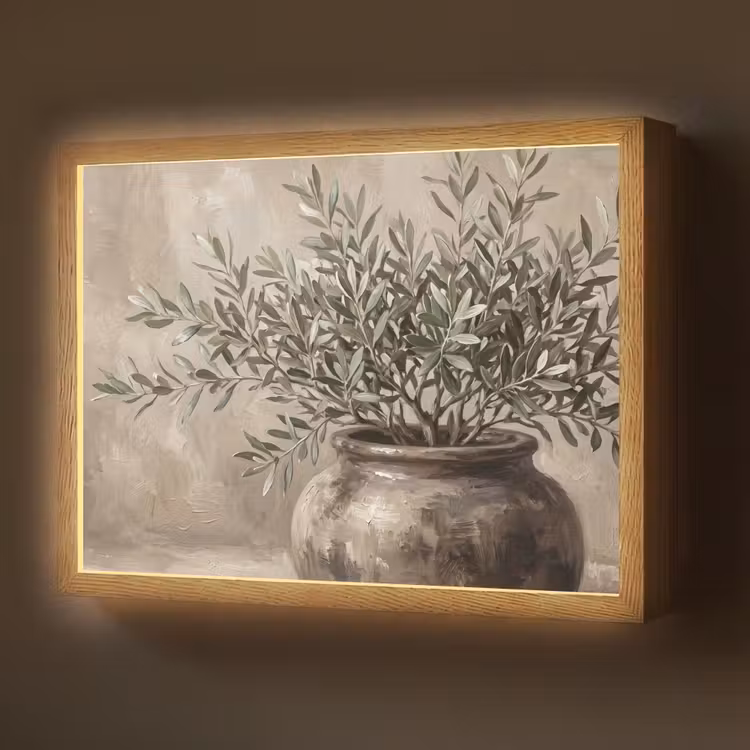 Lightbox - Wandlamp - Olijfplant - Aardenpot - Abstract - Beige — 1