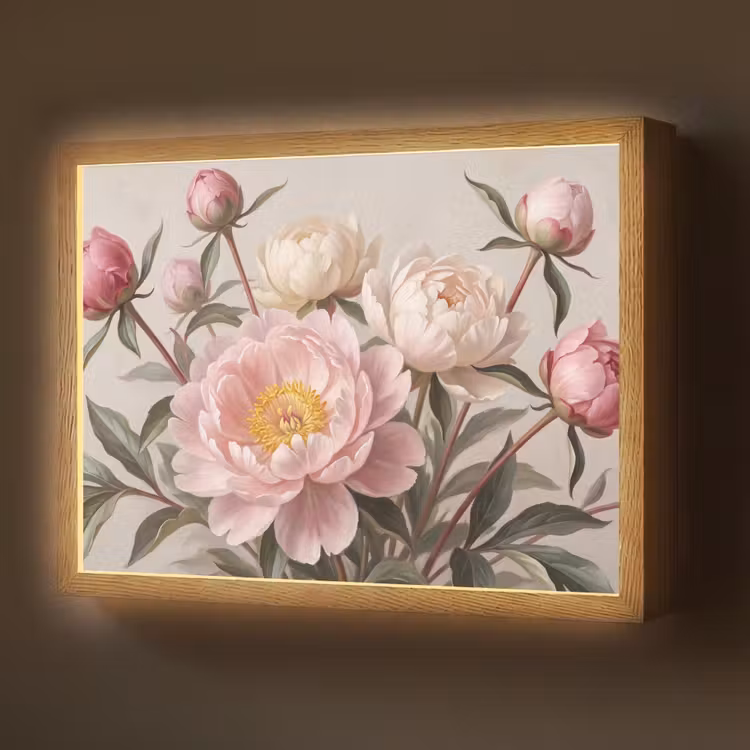 Lightbox - Wandlamp - Pioenrozen - Boeket - Roze — 1