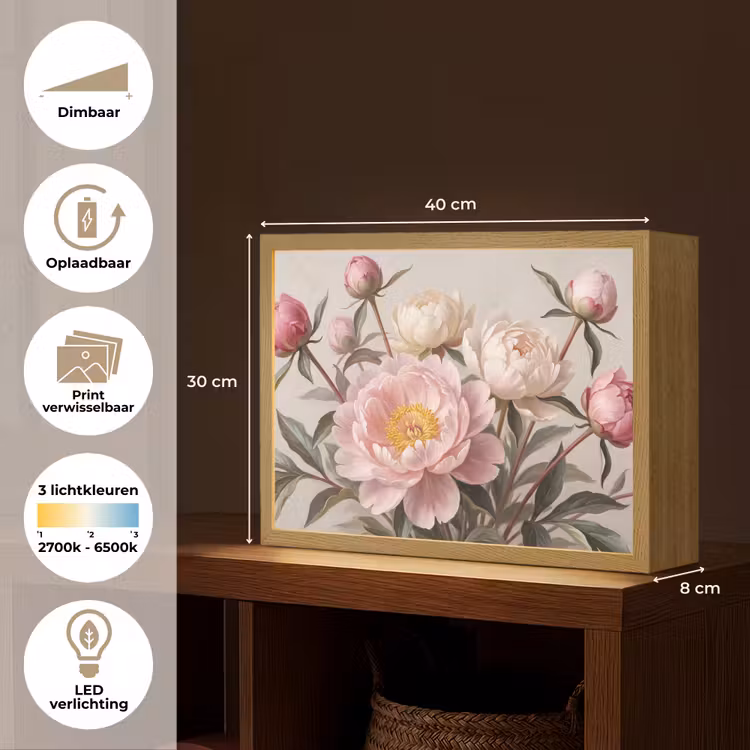 Lightbox - Wandlamp - Pioenrozen - Boeket - Roze — 10