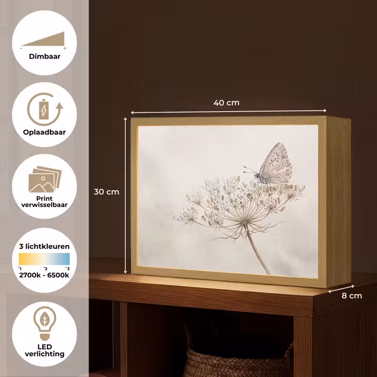 Lightbox - Wandlamp - Vlinder - Bloem -Natuur - Beige — 10