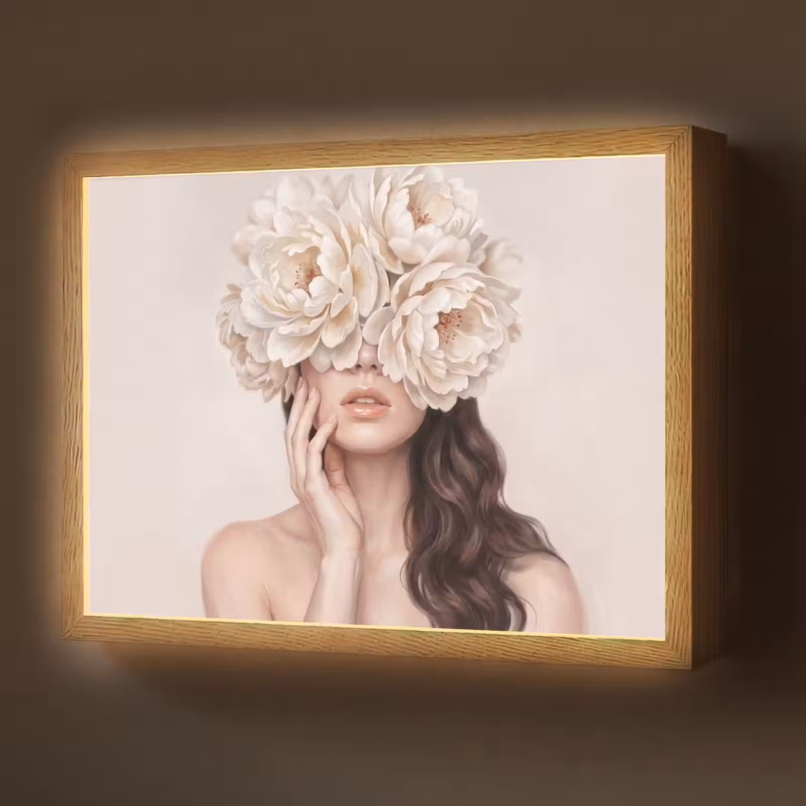Lightbox - Wandlamp - Gezicht - Pioenrozen - Crème — 1