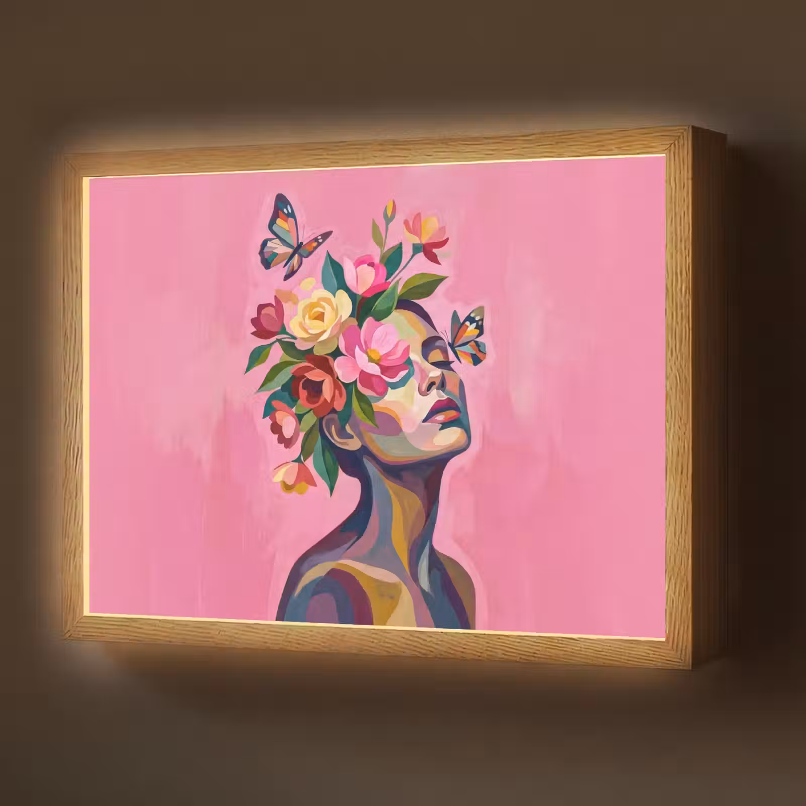 Lightbox - Wandlamp - Vrouwengezicht - Vlinders - Kleurrijk — 1