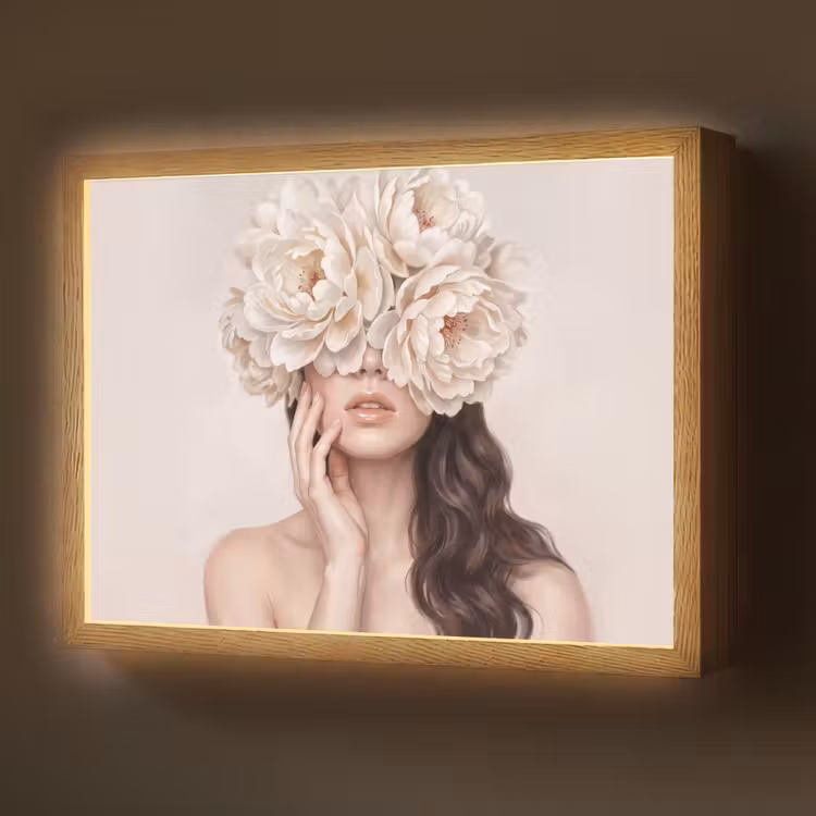 Lightbox - Wandlamp - Gezicht - Pioenrozen - Crème — 1
