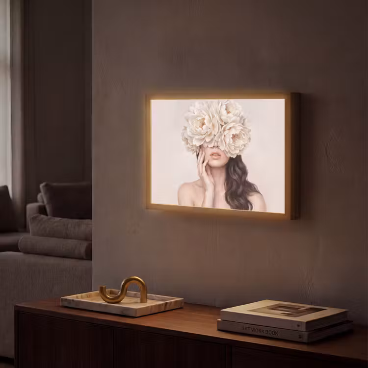 Lightbox - Wandlamp - Gezicht - Pioenrozen - Crème — 2