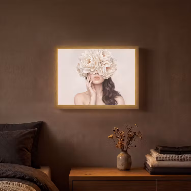 Lightbox - Wandlamp - Gezicht - Pioenrozen - Crème — 3