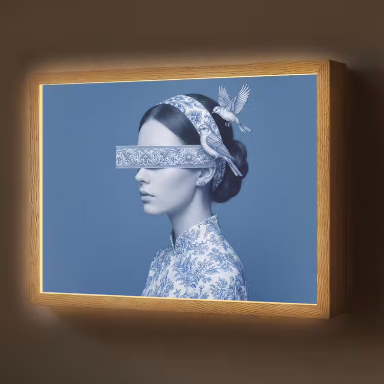 Lightbox - Wandlamp - Portret - Klassiek - Wit - Blauw — 1