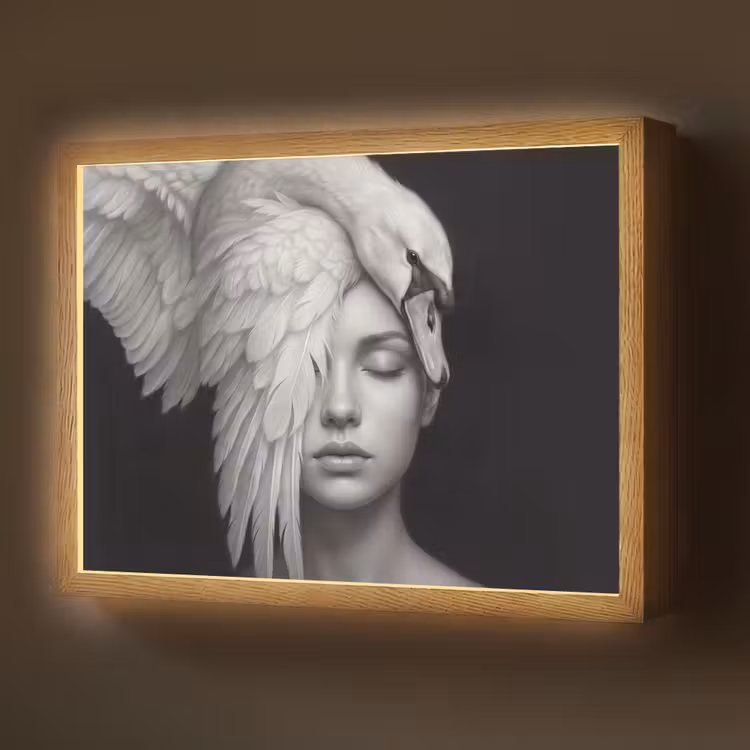 Lightbox - Wandlamp - Portret - Zwaan - Zwart - Wit — 1