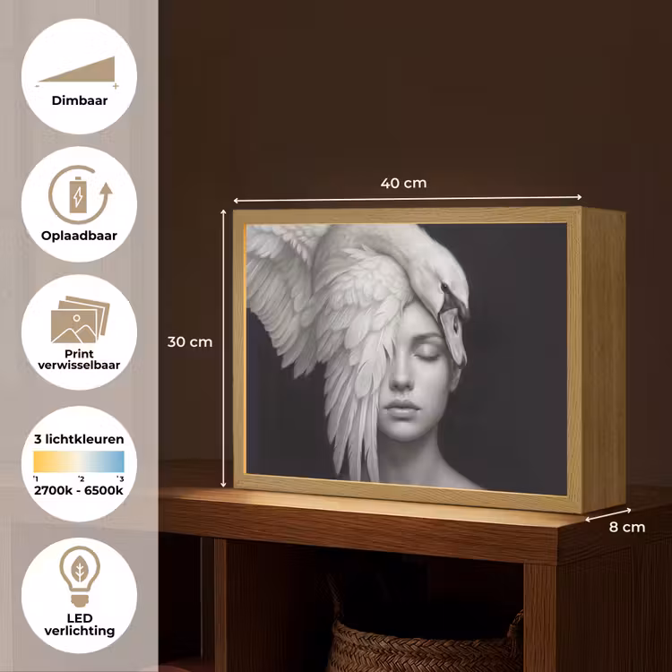 Lightbox - Wandlamp - Portret - Zwaan - Zwart - Wit — 10
