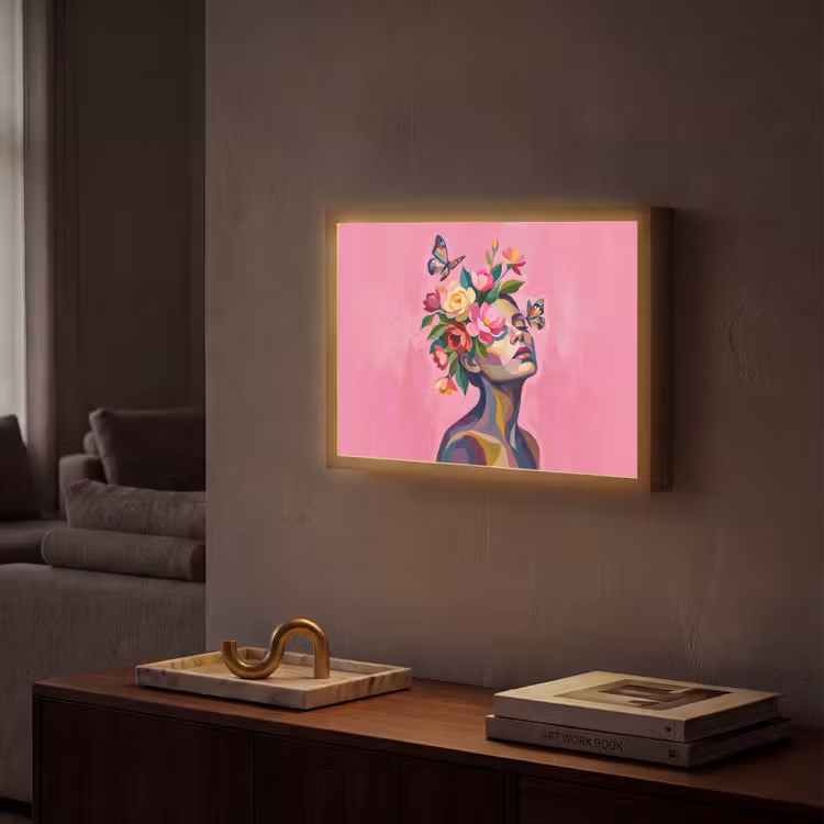 Lightbox - Wandlamp - Vrouwengezicht - Vlinders - Kleurrijk — 2