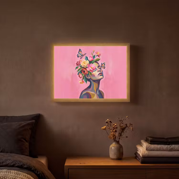 Lightbox - Wandlamp - Vrouwengezicht - Vlinders - Kleurrijk — 3