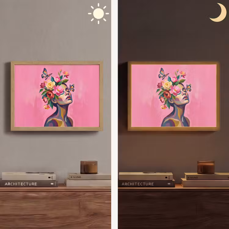 Lightbox - Wandlamp - Vrouwengezicht - Vlinders - Kleurrijk — 6