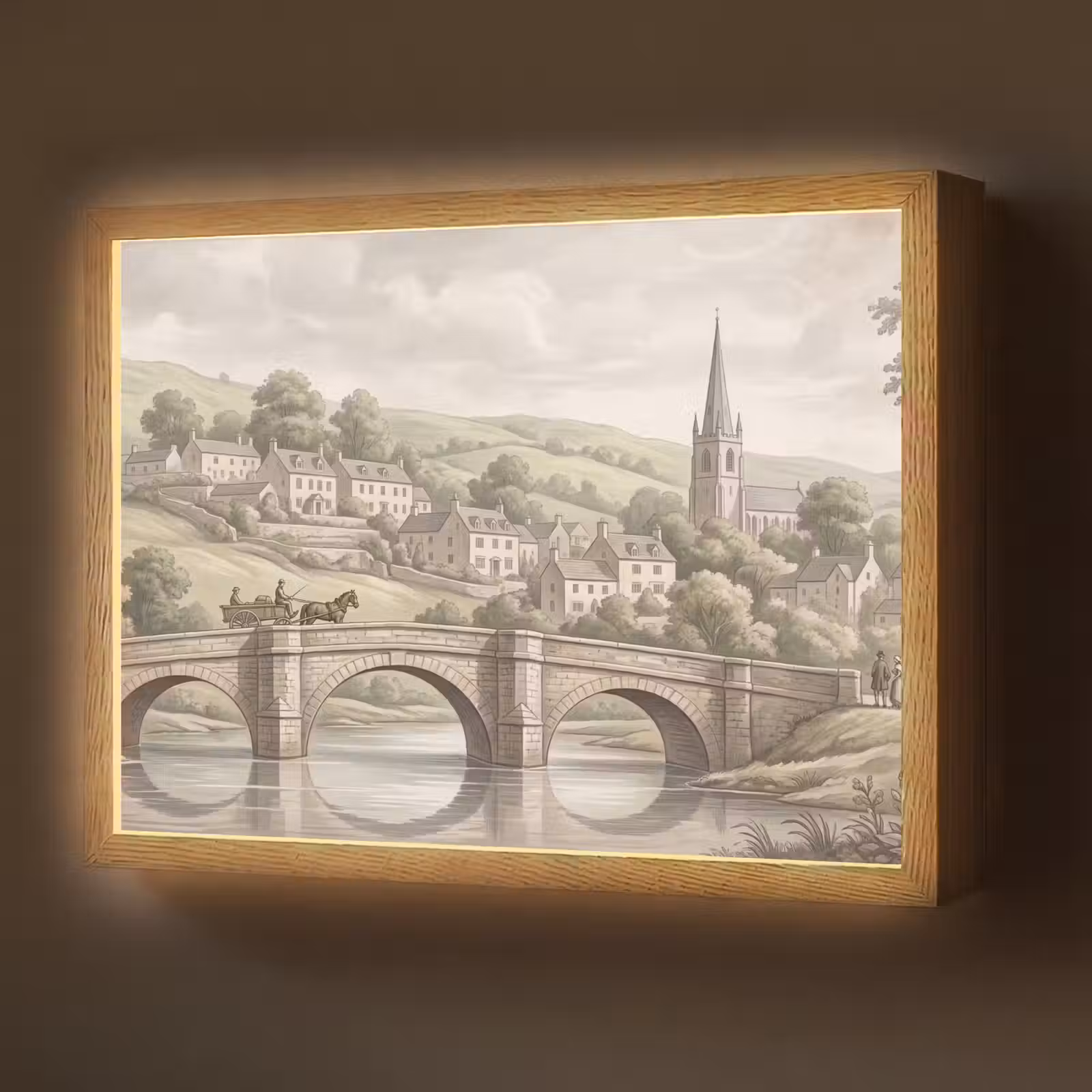 Lightbox - Wandlamp - Dorp - Brug - Uitzicht - Groen — 1