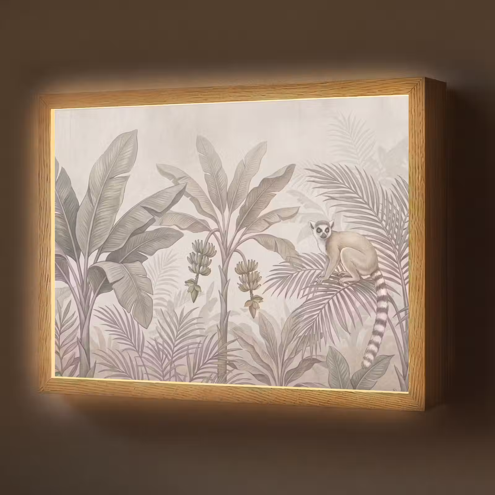Lightbox - Wandlamp - Natuur - Jungle - Ringstaartmaki - Bruin — 1